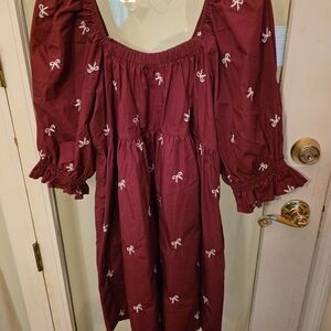 Elegant Burgundy Dress with White Accents